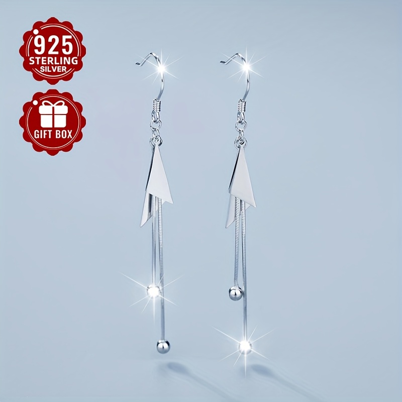 925 Silver Triangle Tassel Earrings Geometric Studs